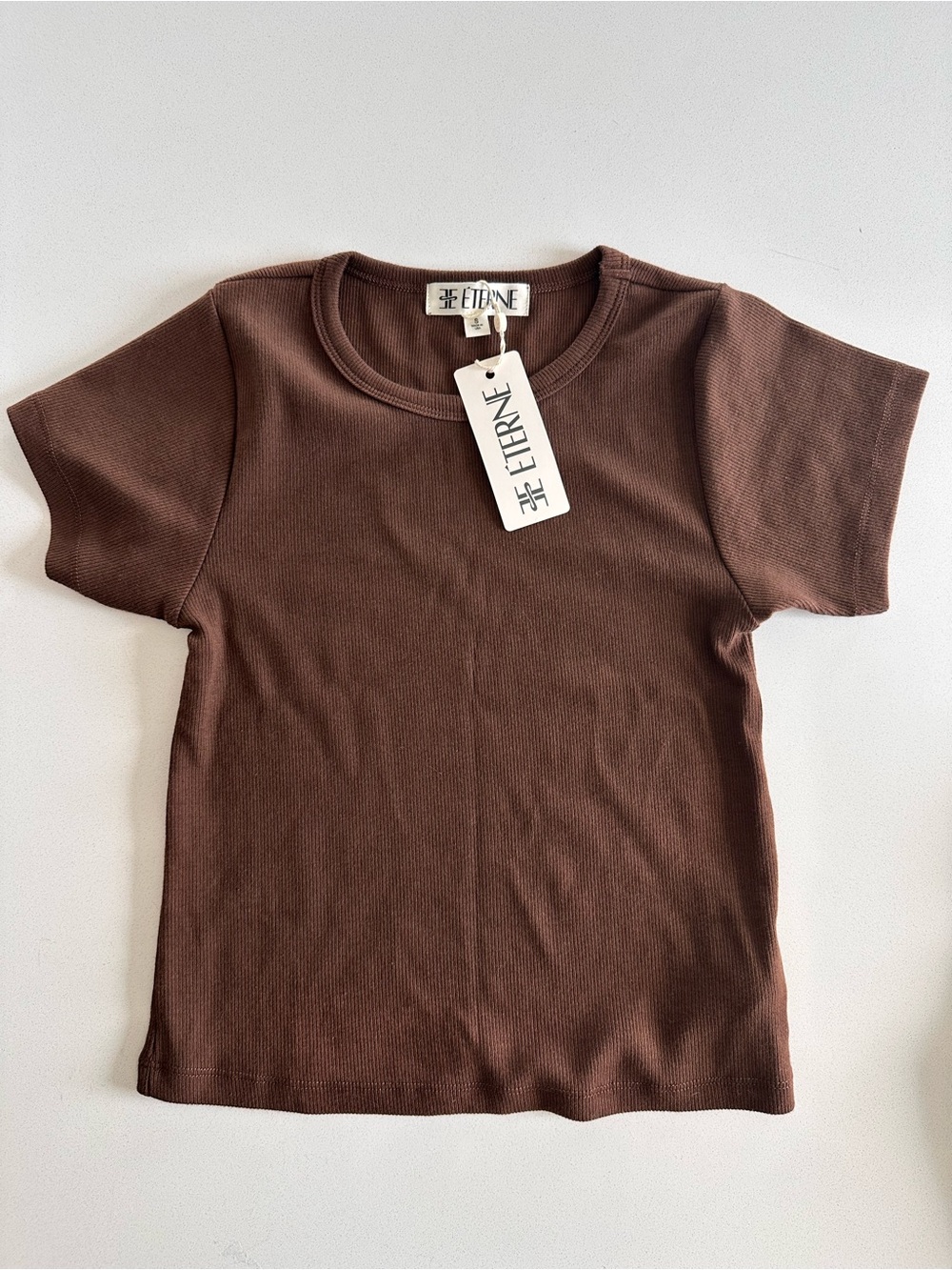 Eterne Brown Ribbed Baby Sleeve Tee